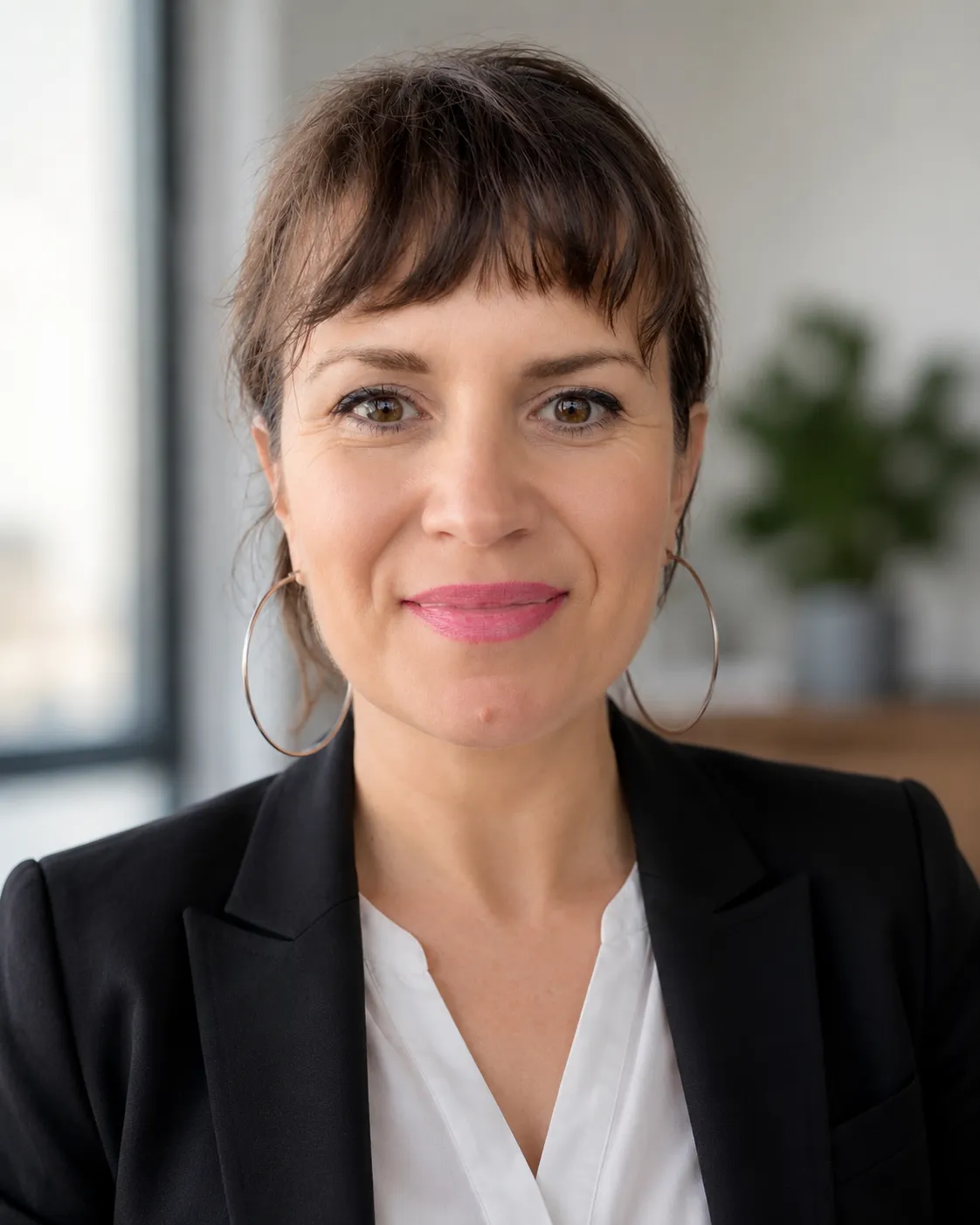 Cinzia Ruggeri in a black blazer, facing the camera